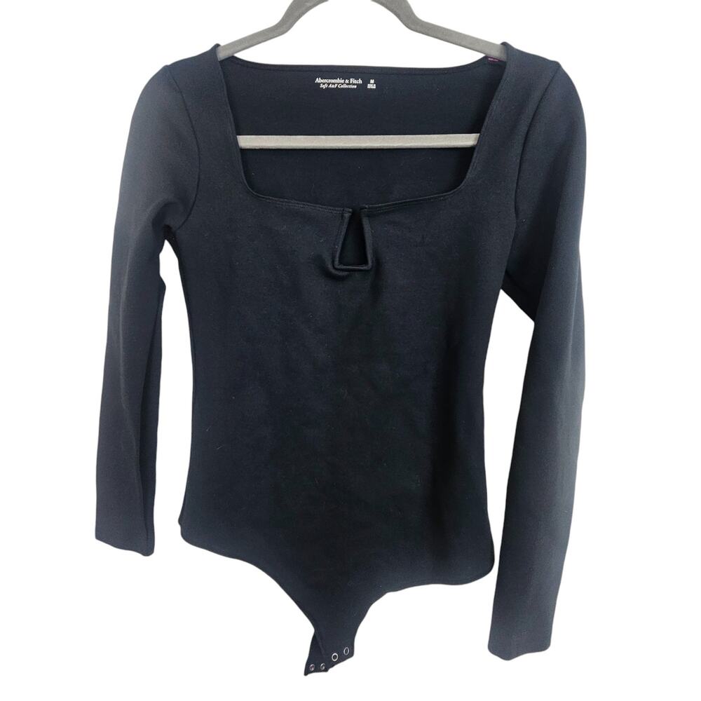 Abercrombie Fitch Soft AF Bodysuit One Piece Bodysuit Women M Black Knit Top
